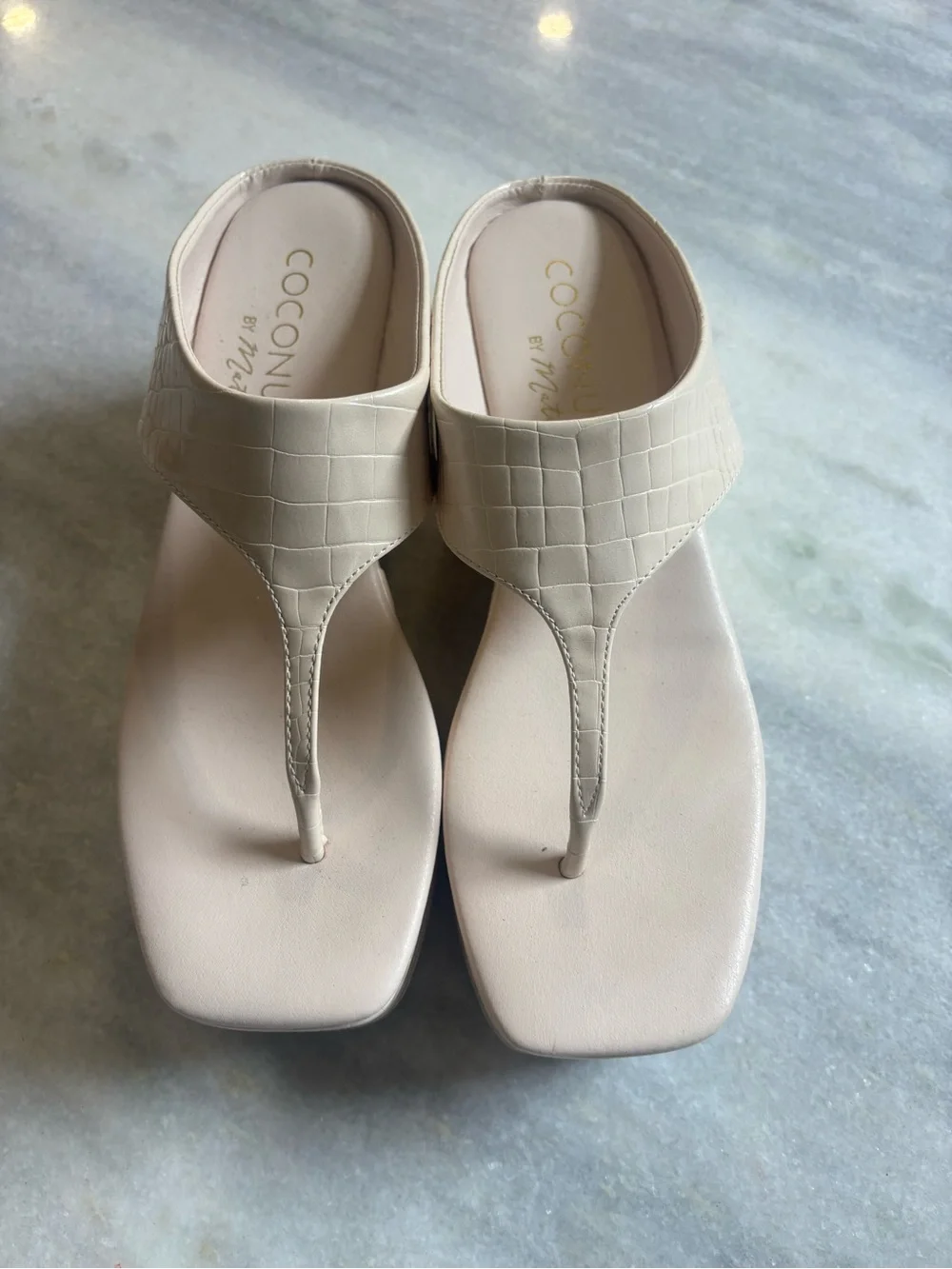 Coconuts by Matisse Cream Croc-Embossed Wedge Sandals